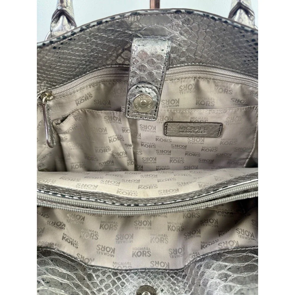 MICHAEL KORS Large Hamilton Gray Luxury Embossed Leather Satchel Shoulder Bag - Picture 8 of 17